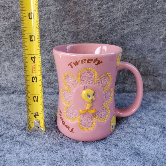 Tweety Bird Warner Bros Looney Tunes Six Flags Oversized Coffee Mug Pink Sparkle - Picture 6 of 7